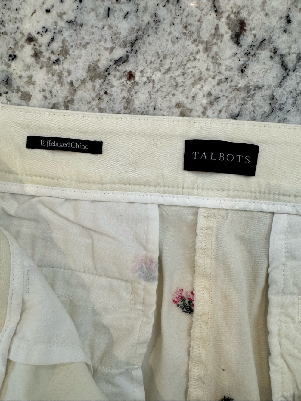 Talbots Relaxed Chino Floral Embroidered Cropped Pants Size 12 Ivory Pink - Picture 3 of 9